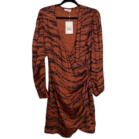 ANINE BING Penelope Printed Silk-satin Wrap Mini Dress In Brick Large - Picture 4 of 15